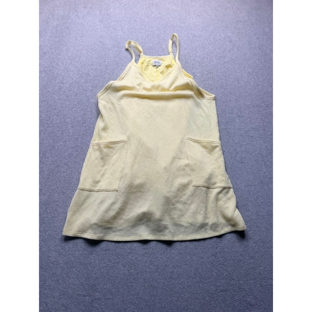 BKE Womens Yellow Waffle Knit Spaghetti Strap Mini Dress with Pockets Size M